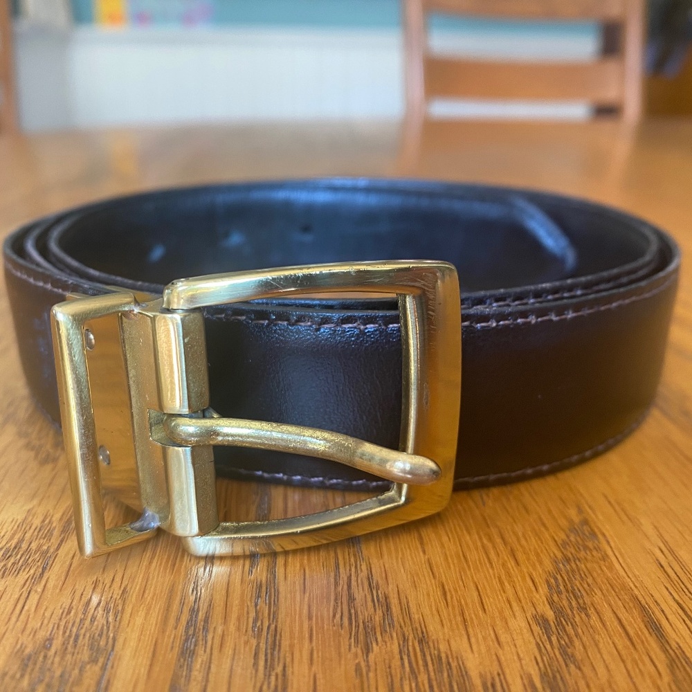 COACH Men's REVERSIBLE Black/Brown Smooth Leather Belt Solid Brass Buckle SZ 36